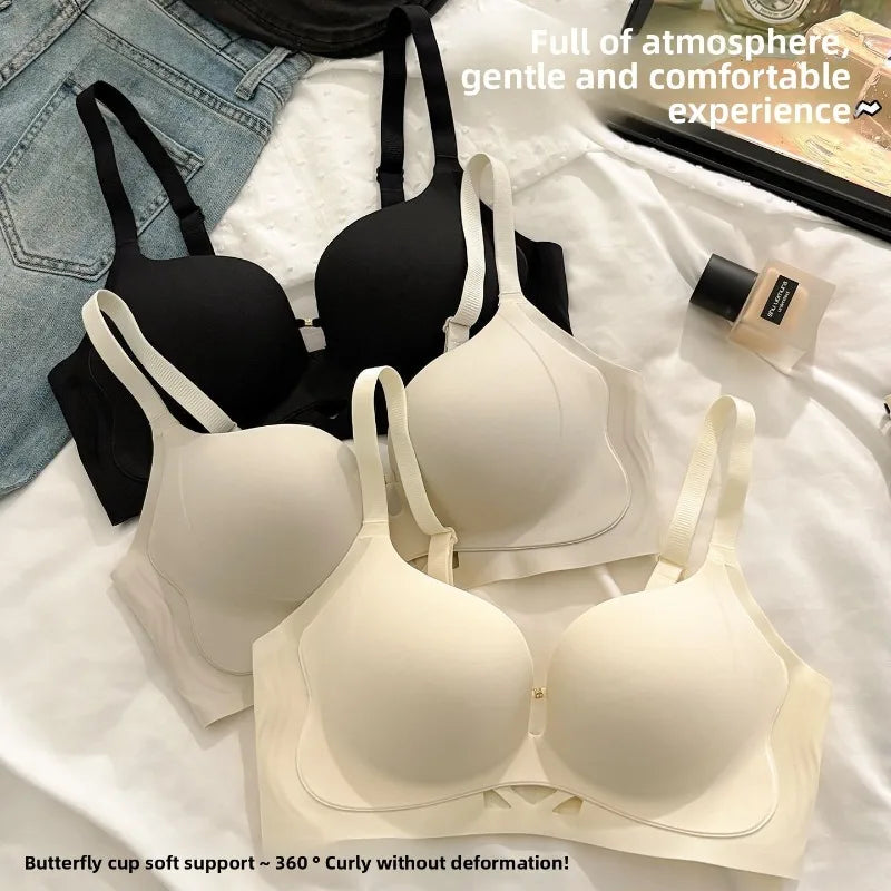 Wireless Bra for Small Chest Push Up Non Padded Seamless T-Shirt Bra Lift Gather Side Coverage Breathable Comfort Bras for Women