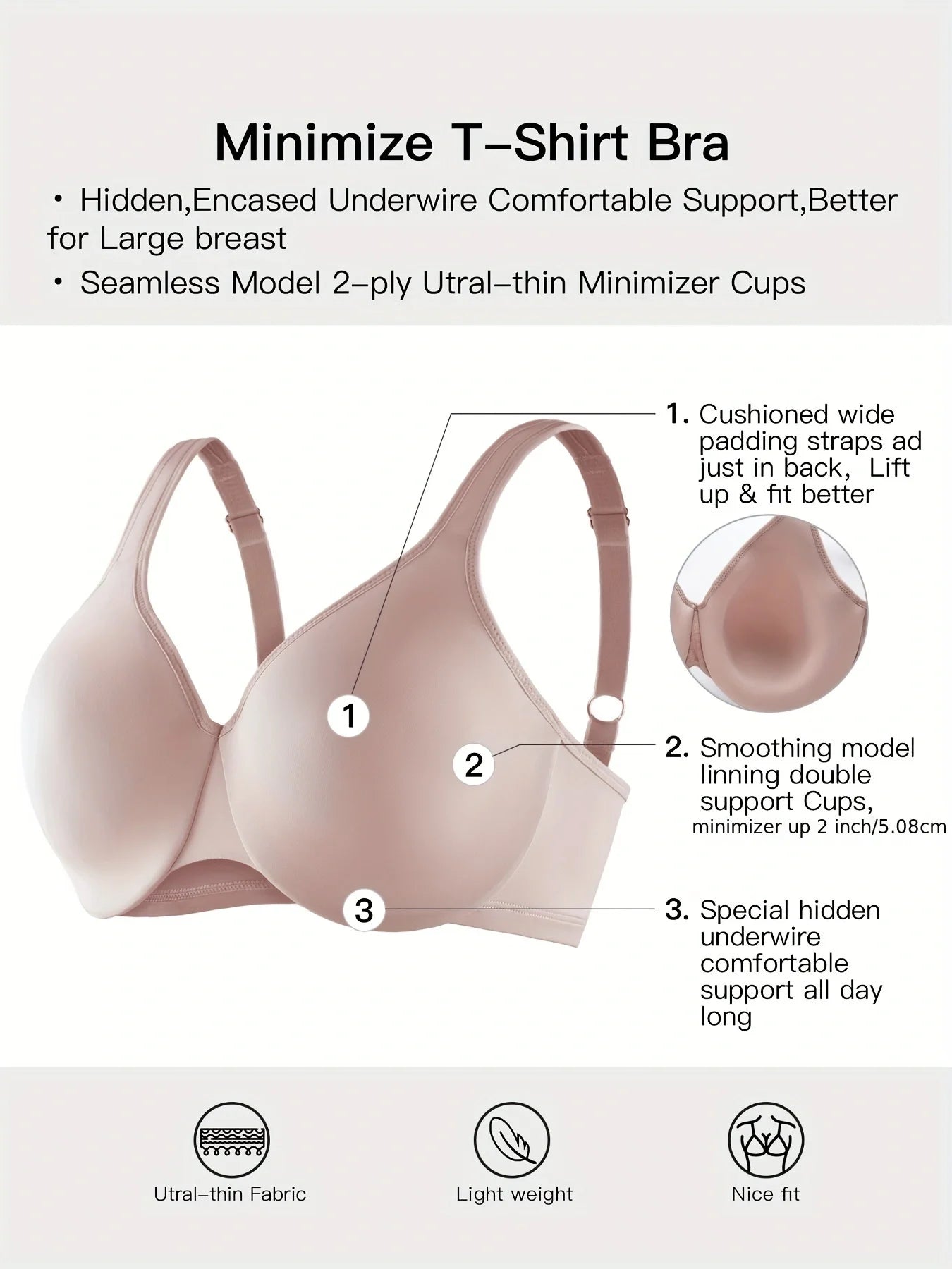 Underwire Women's Minimizer Full Figure Bras Smooth Full Coverage Seamless Non Padded Cups Bra 5810