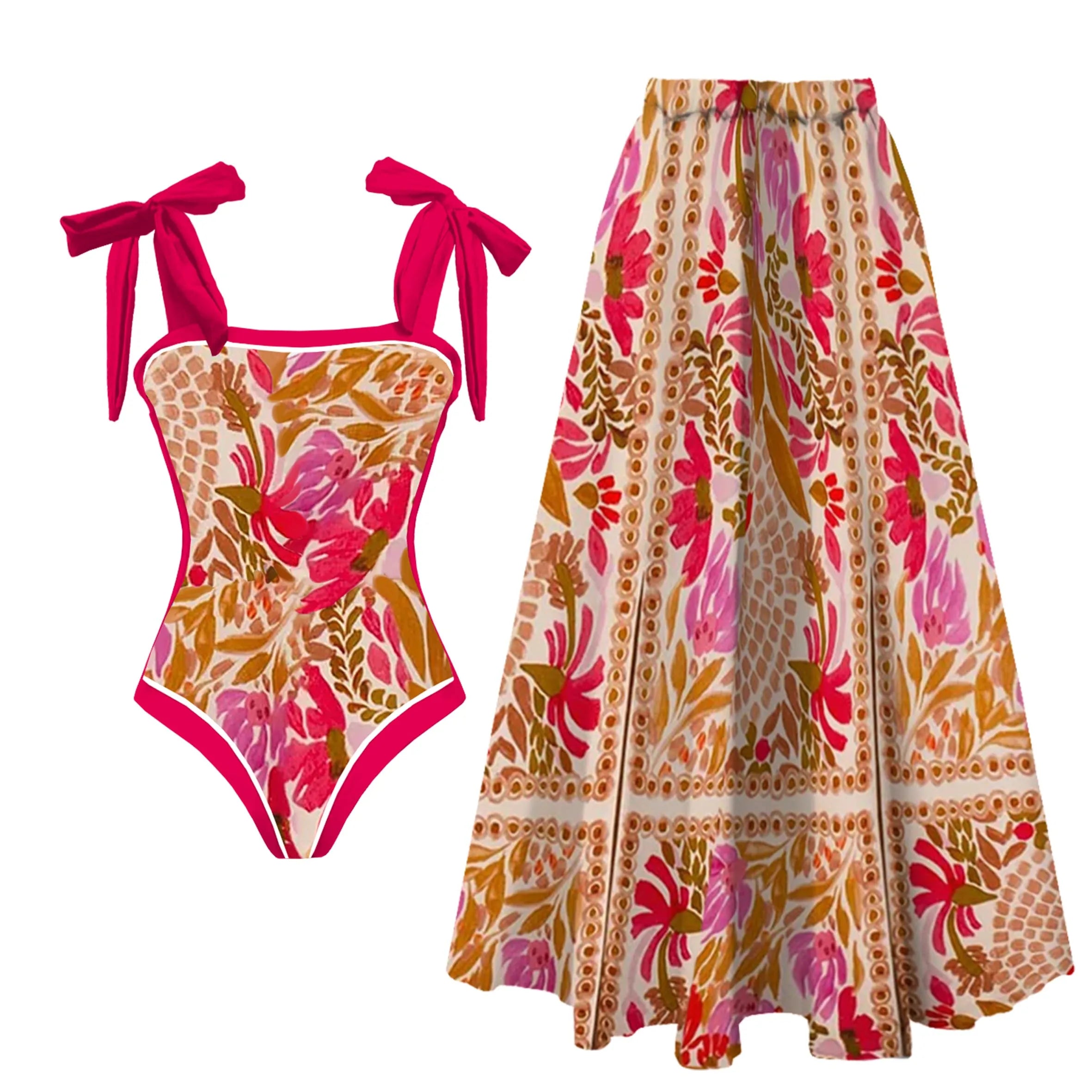 2025 New 2-Piece Shoulder Ruffle Swimsuit With Cover Up Sexy Women Swimwear Push Up Biquini Bathsuit Bodysuit Beachwear Dress