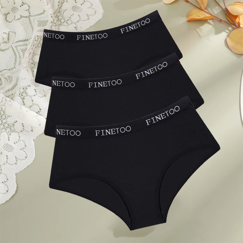 FINETOO 3Pcs Cotton Letter Belt Underwear Women's Panties Sexy Breathable Low Waist Briefs Female Stretch Comfortable Lingerie