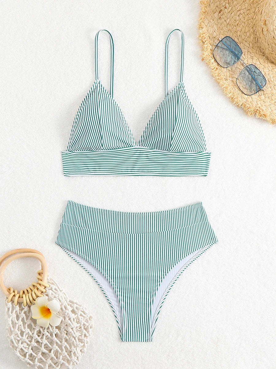 Sexy Striped Ruffle Bikini Swimsuit Women 2026 Two-piece Swimwear High Waisted Bikinis Set Female Bathing Suit Push Up Beachwear