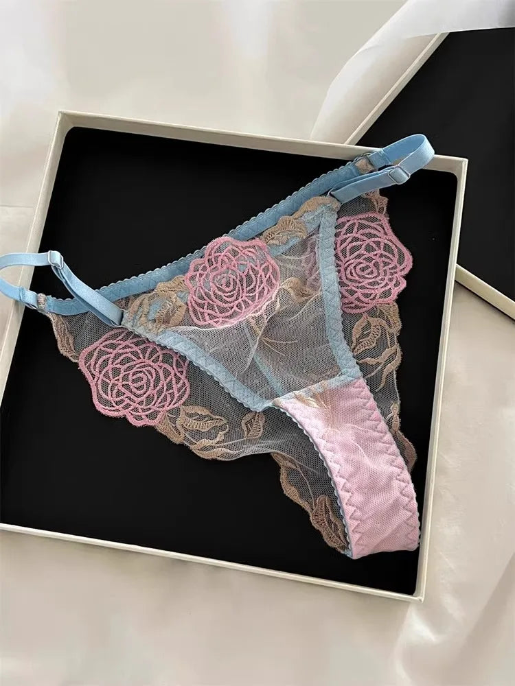 YUQI French Romantic Lace Underwire Minimizer Bra Sexy Sheer Tulle Luxury Lingerie Set Full Bust Support Modern Elegant & Women