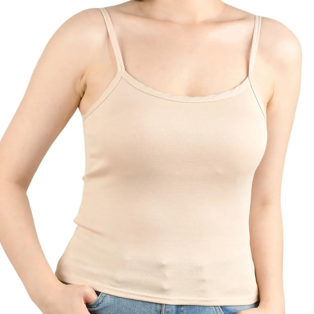 Sexy Summer Sleeveless T-Shirt Spaghetti Strap Cropped Tank Top with Built-in Bra Fashion Solid Color Sporty Camisole