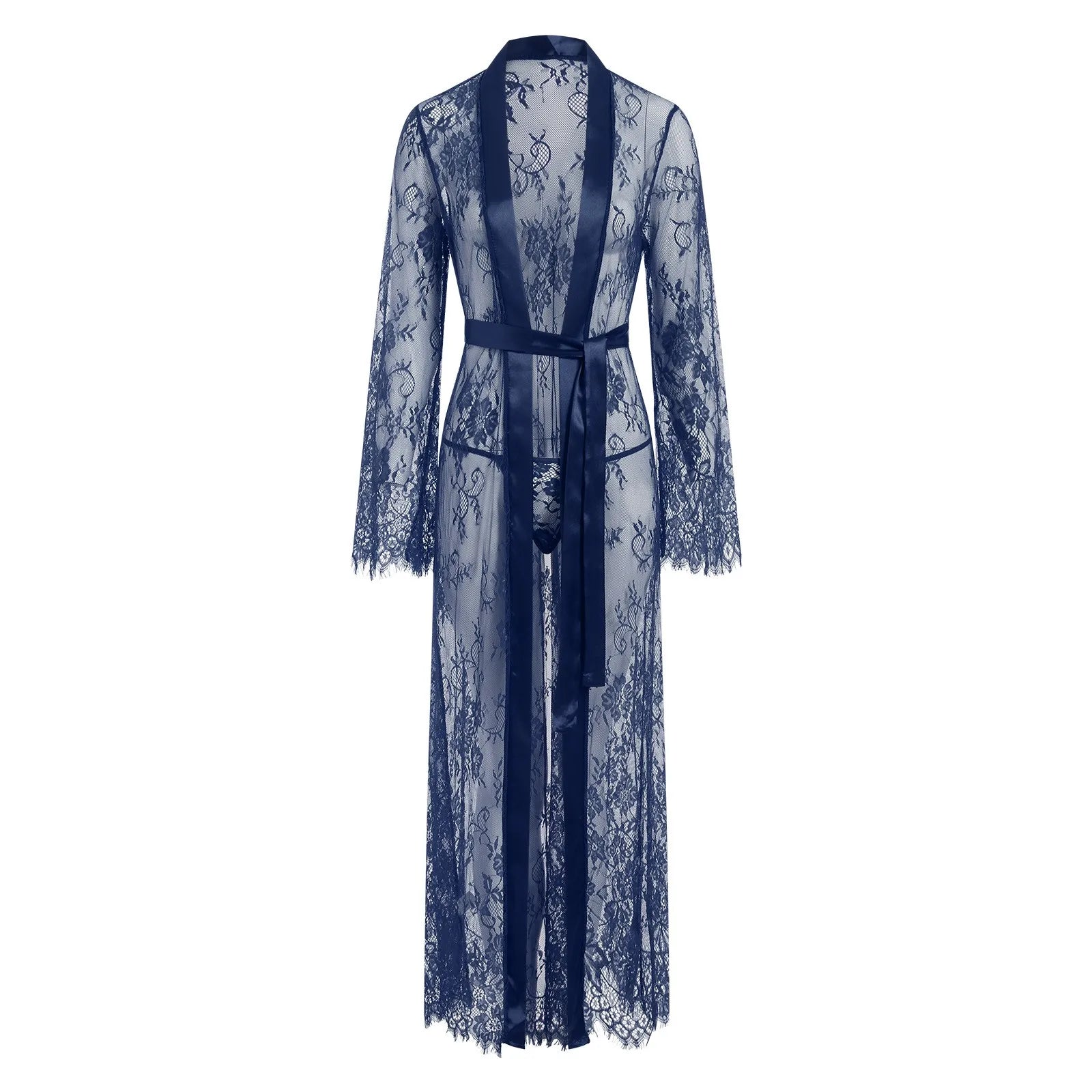 Women Nightgown Mesh See Through Nightdress Sexy Lingerie Lace Long Night Robe Gown Set Thong Long Sleeve Exotic Babydoll Dress