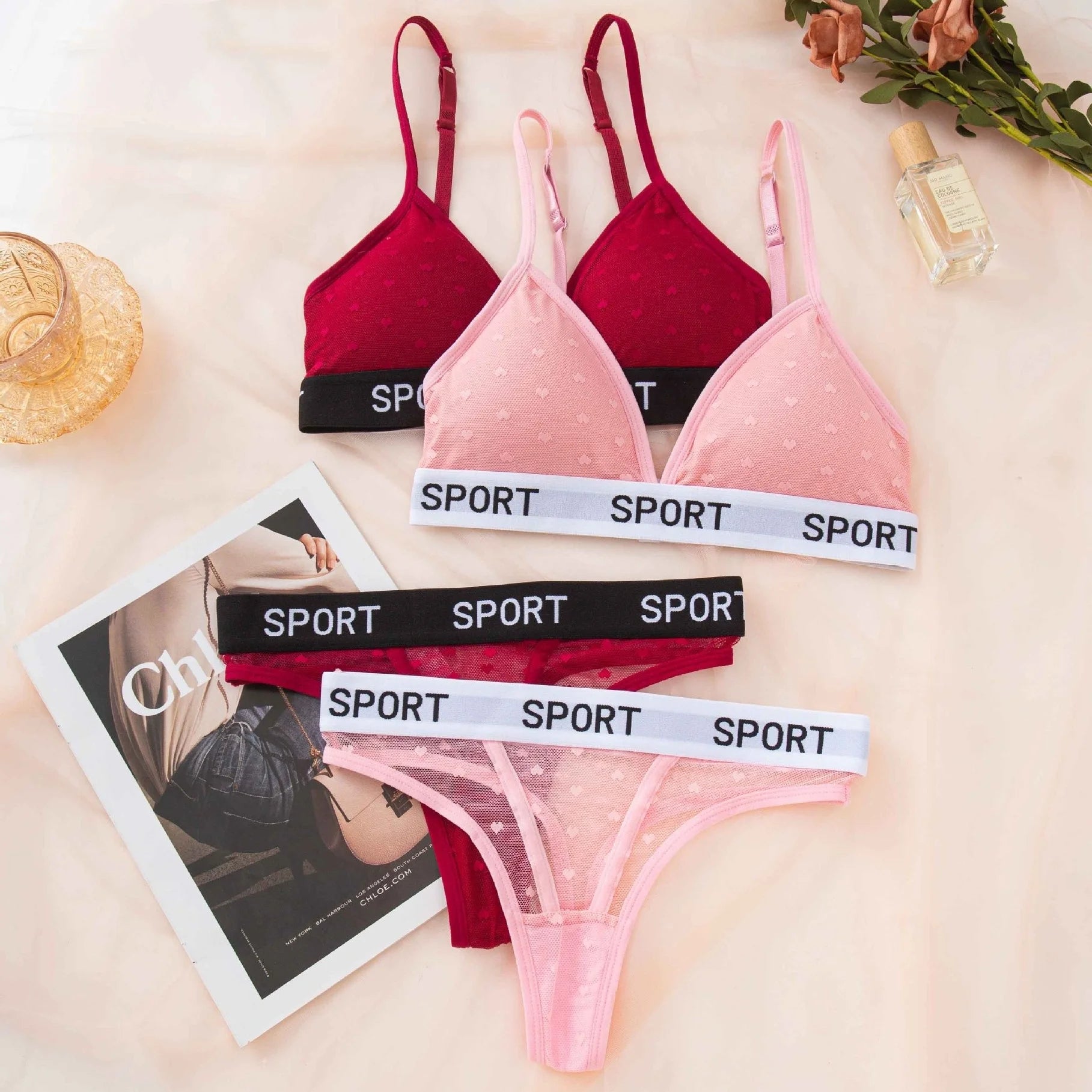 Women Lace Bra Set Sexy Lingerie Push Up Bralette Non-wire Bras Transparent Low Rise Thongs 3/4 Cup Female Underwear Set