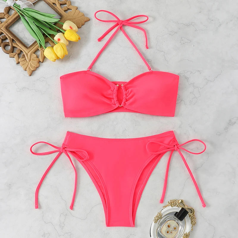 Sexy High Waist Bikini Beach Women's Swimsuit 2026 Two-piece Bathing Suit Woman Swimwear Bandeau Bikinis Sets Brazilian Biquini