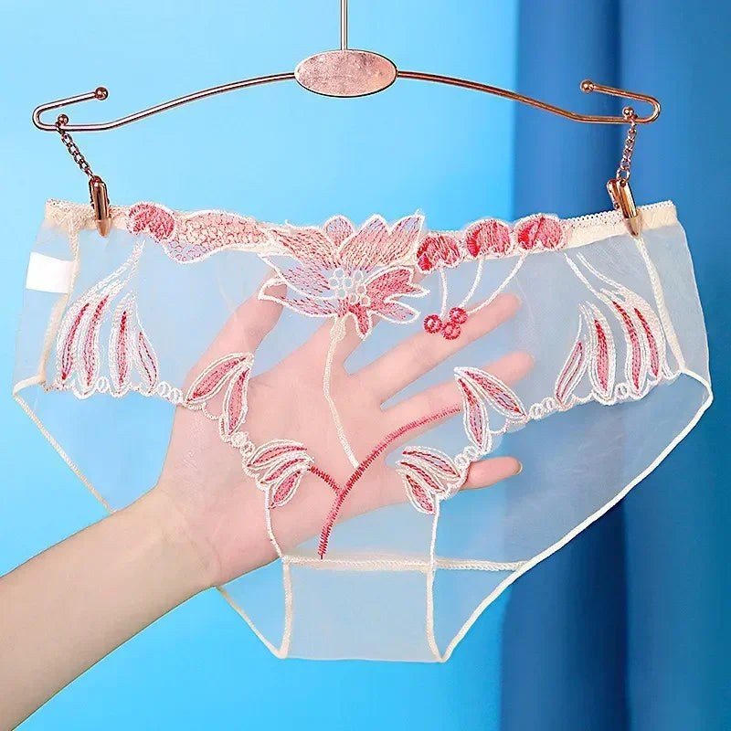 Sexy Transparent Women's Panties Super Thin Breathable Perspective Brief Underwear For Women Floral Mesh Female Lingerie Panty