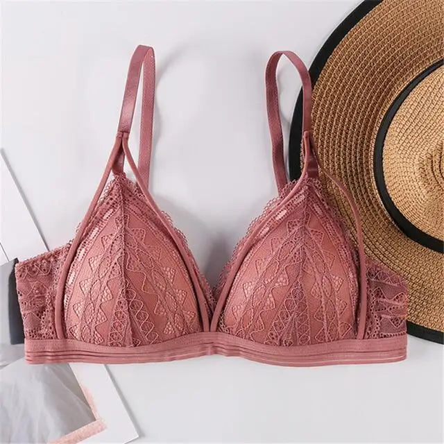 Sexy Lace women underwear Breathable Cotton Breast Pad Bra Without Steel Ring Hollowed Out Brassiere Anti Glare Sports Bralette