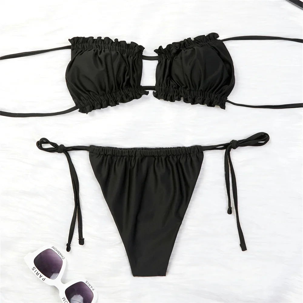Ruched Bikinis Sexy String Swimsuit Women Extrem Bikini Swimwear Bathing Suit Trend Beach Wear Mayo Tangas Maillot De Bain Femme