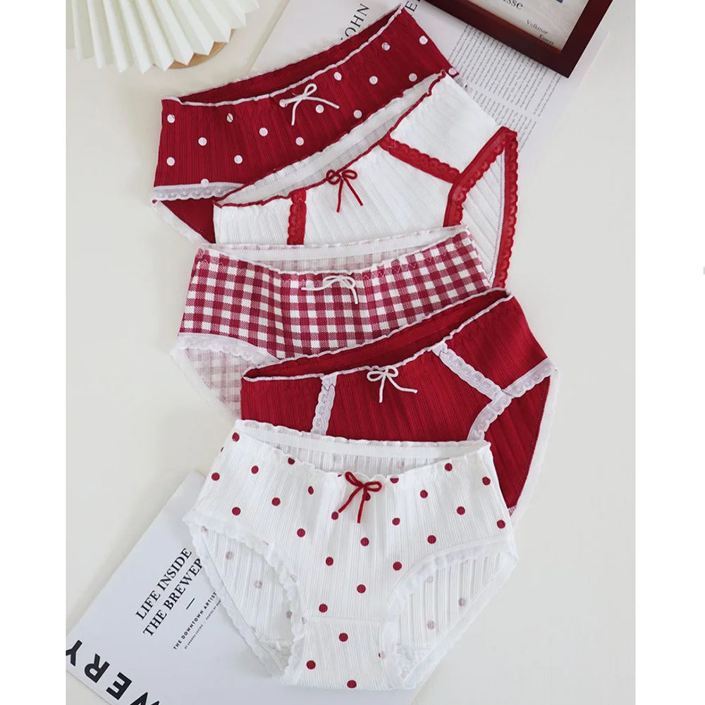 3pcs Cotton Women's Panties Sweet Cute Printed Student Mid-Waist Underwear Fashionable Breathable Girls Daily Briefs