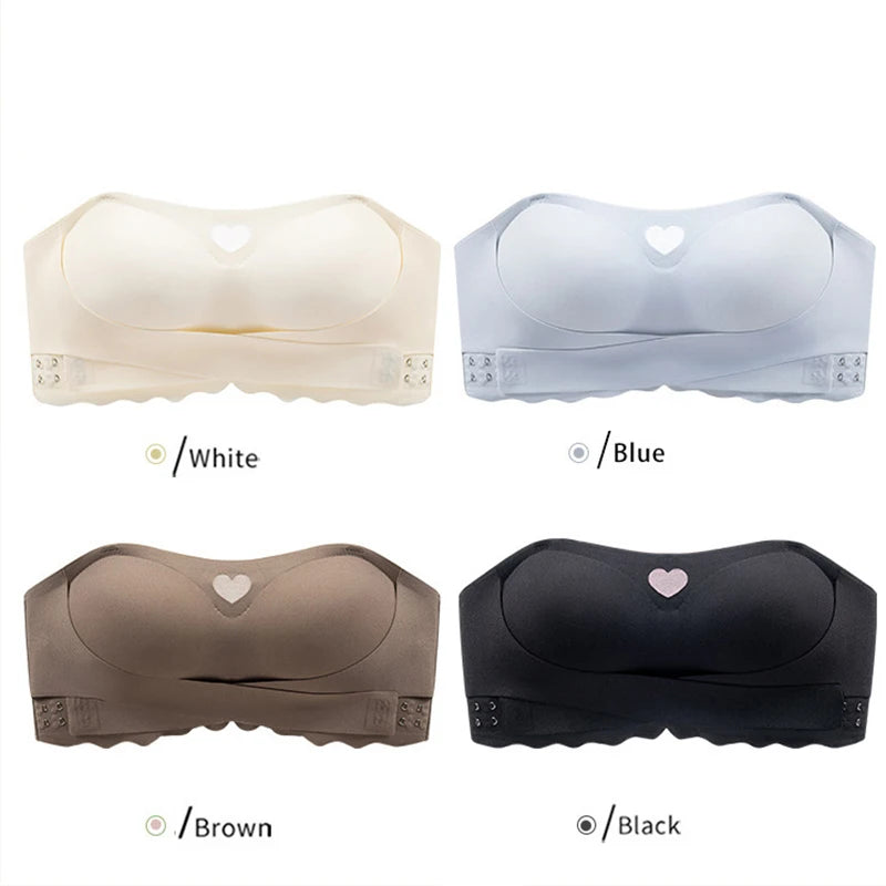 Women's Invisible Strapless Bra Front Buckle Design Anti-Slip Small Chest Gathering Markless All-match Beautiful Underwear