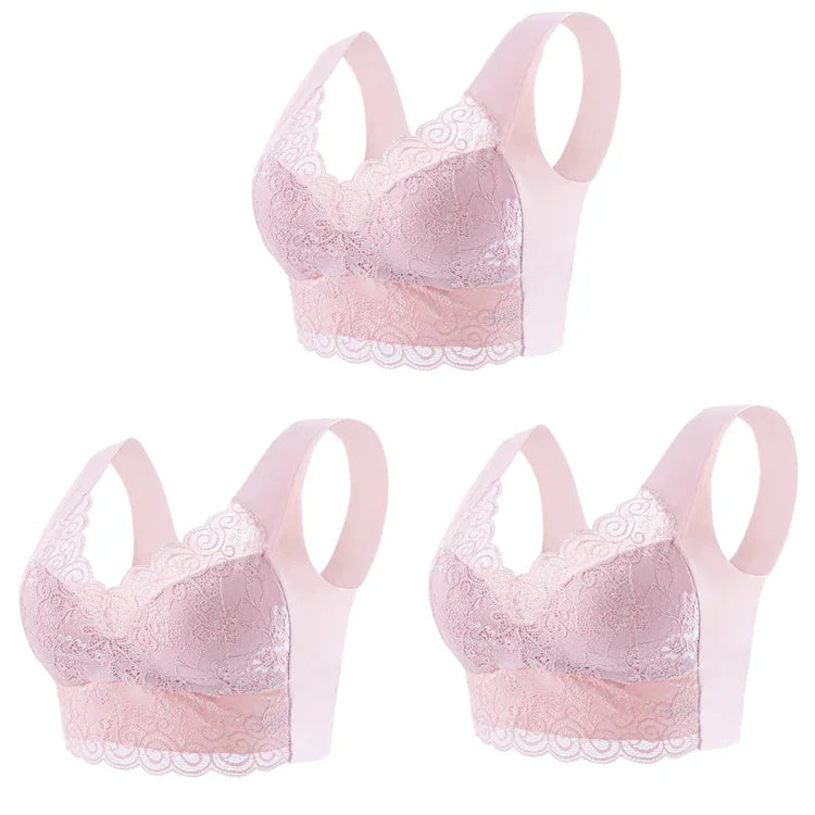 3pcs Ice Silk Seamless Lace Bra Top Support Underwear No Steel Ring Comfortable Large Size Bra Vest Bralette