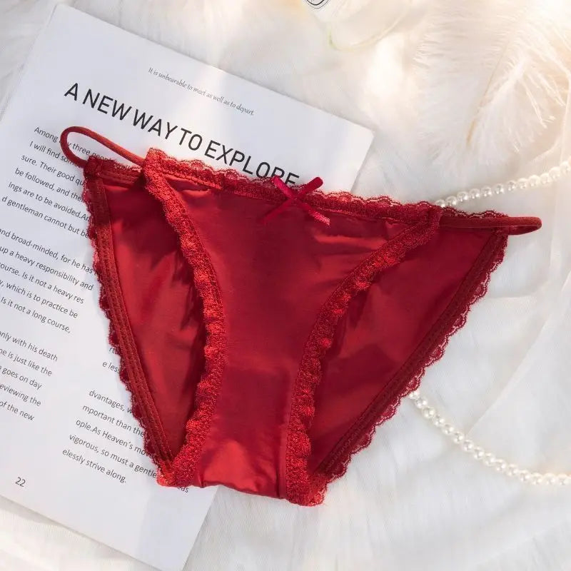 Ice Silk Women's Panties Lace Low Waist Sexy Thong Underwear Summer Solid Color Briefs Bikini G-String Ladies Lingerie