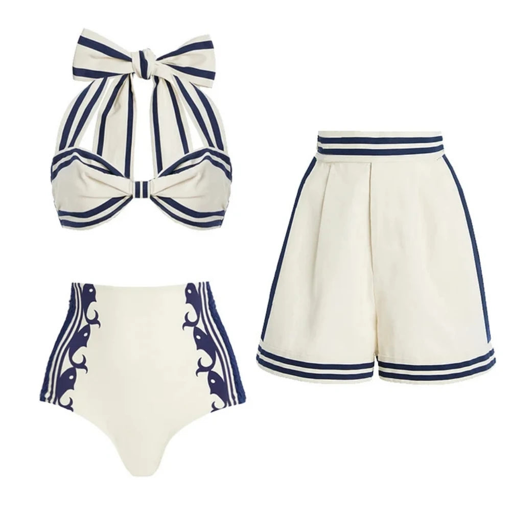 2025 Sexy Women's Swimsuit New Strapless Simple One-piece Swimwear with Shorts Two-piece Set Sliming Bodysuit Beachwear Monokini