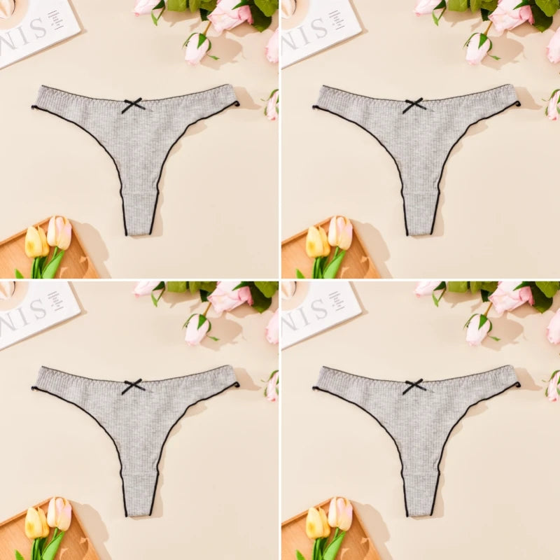 4PCS Breathable Comfortable Cotton Women's Thong Sexy G-string Skin-friendly Women's Underwear Seamless Stretchy Women's Panties