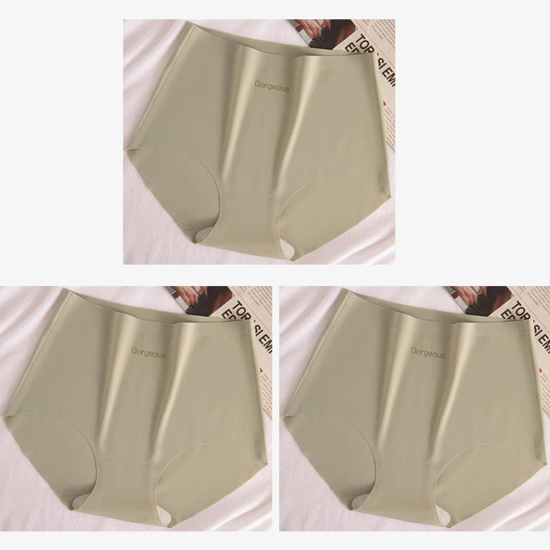 3pcs Women Thin Seamless Panties Girl Ice Silk High Waist Underwear Yoga Sport Brief Breathable Comfort Hip Lift Panty Underpant