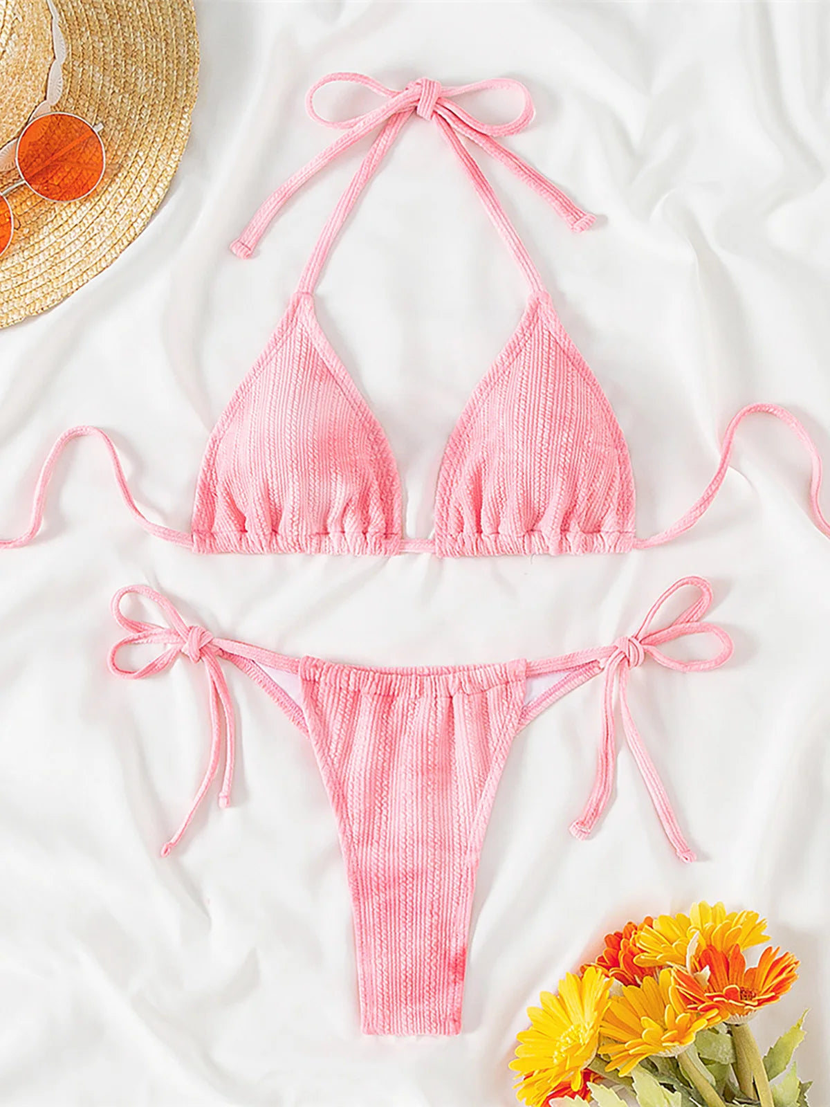 Sexy Mini Micro Thong Halter Strappy Bikini Female Swimsuit Women Swimwear Two-pieces Bikini set Bather Bathing Suit Swim K5401