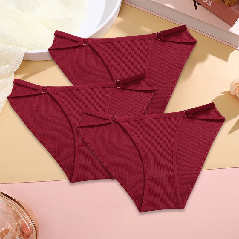 FINETOO 3PCS/SET Women Cotton Panties Women Sexy Low Rise Briefs Female Breathbale Underwear Button Design Pattern Soft Lingerie