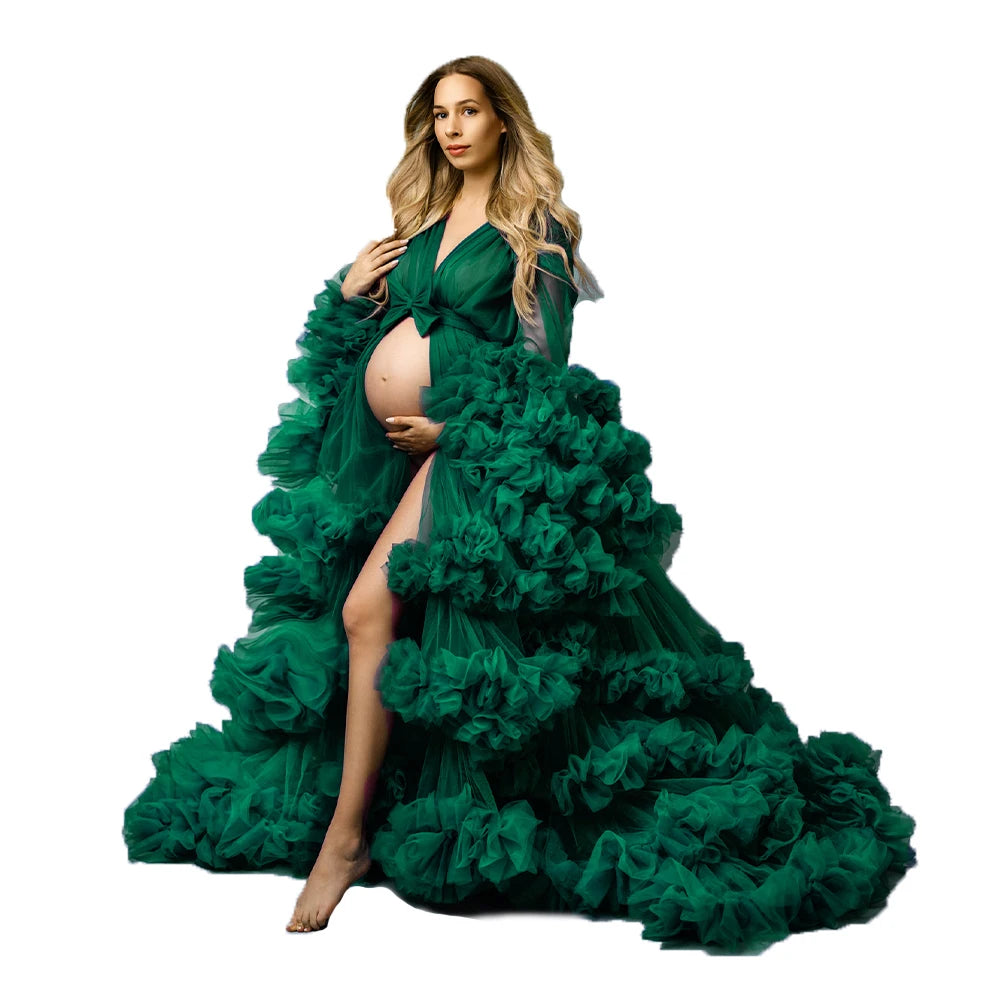 Maternity Dresses for Photoshoot Puffy Tulle Women Robe Long Sleeve Maxi Gown Wedding Anniversary Pregnancy Sleepwear Nightwear