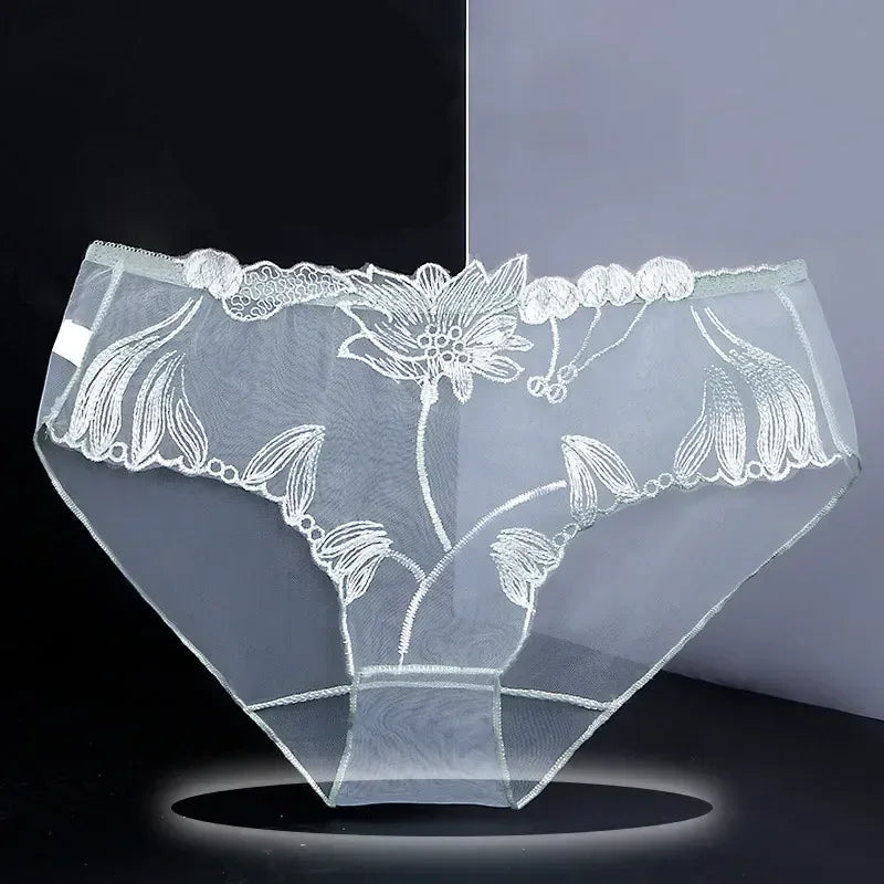 Sexy Transparent Women's Panties Super Thin Breathable Perspective Brief Underwear For Women Floral Mesh Female Lingerie Panty
