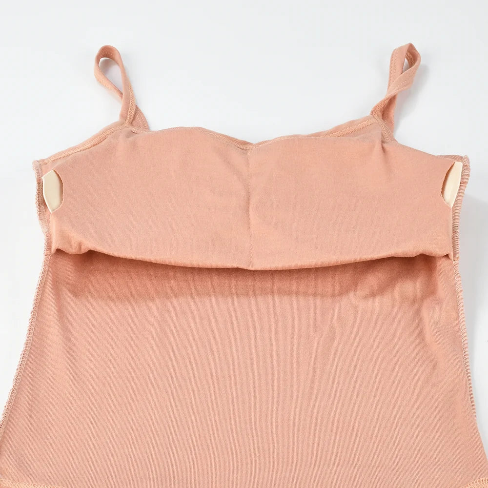 Sexy Summer Sleeveless T-Shirt Spaghetti Strap Cropped Tank Top with Built-in Bra Fashion Solid Color Sporty Camisole