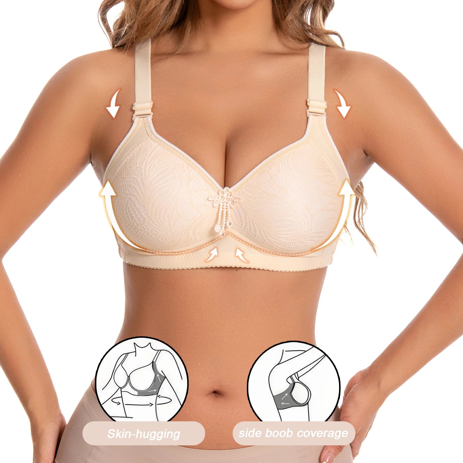 6 Pieces / Color Women' Sexy Lace No Wire Bras Plus Size Adjustable Shoulders Strap T-Shirt Bra For Cup A B C D