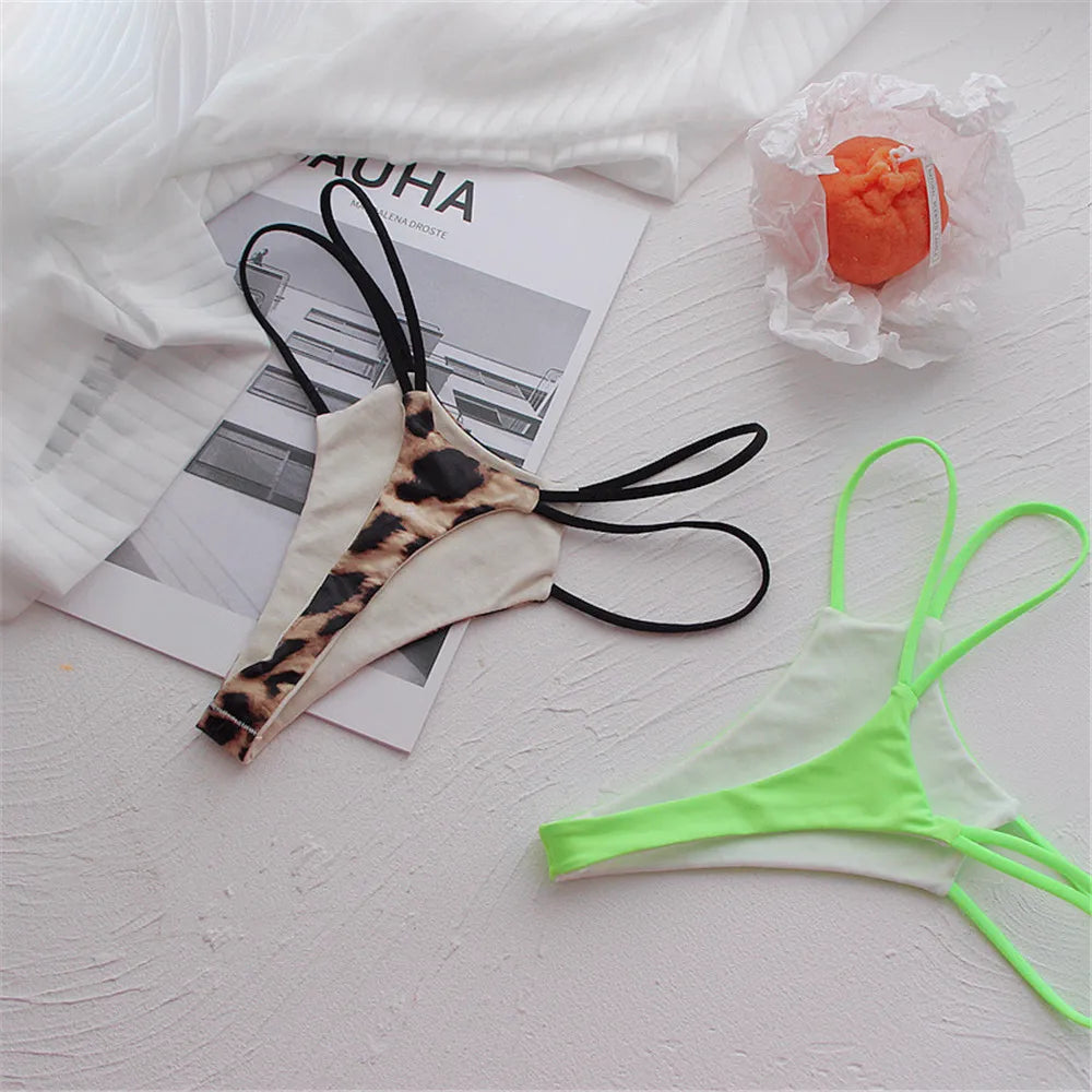Peach Buttocks Thin Belt Low Waist Seamless Thong Underwear Temptation Sexy G-string Female Leopard Print Lingerie