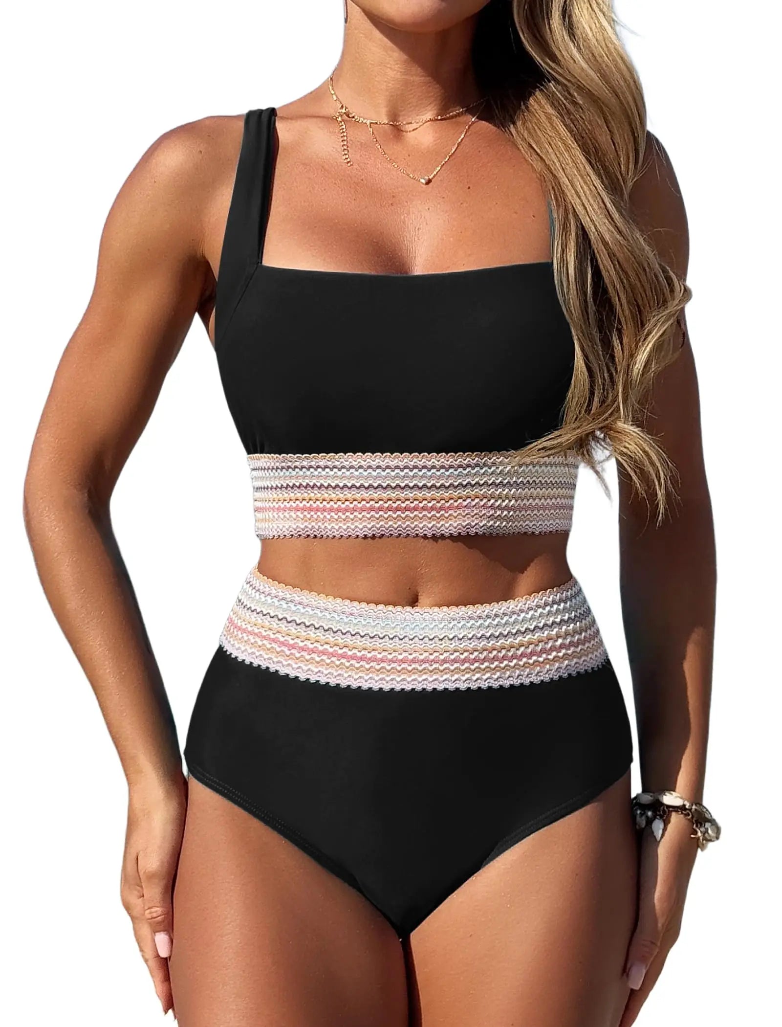 ZAFUL Women High Waisted Bikini Tummy Control Swimsuits Two Piece Swim Suits for Women 2025 Sporty Bathing Suit Swimwear