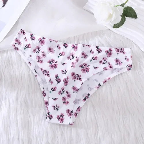 Ice Silk Seamless Flowers Panty Printed Women Panties Low-waist Sexy Lingerie Underwear Female Comfortable Cozy Sexy Lingerie