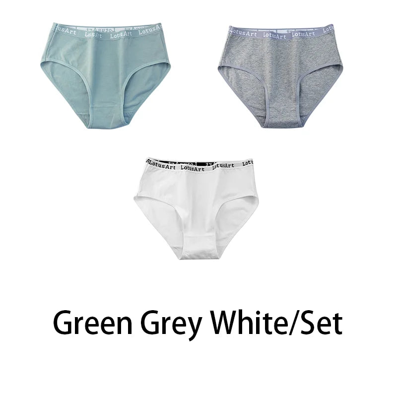 3PCS/Set Women Cotton Solid Seamless Underwear Sexy Plus Size Panties Letter Lingerie Mid Waist Comfortable Briefs NKT2123
