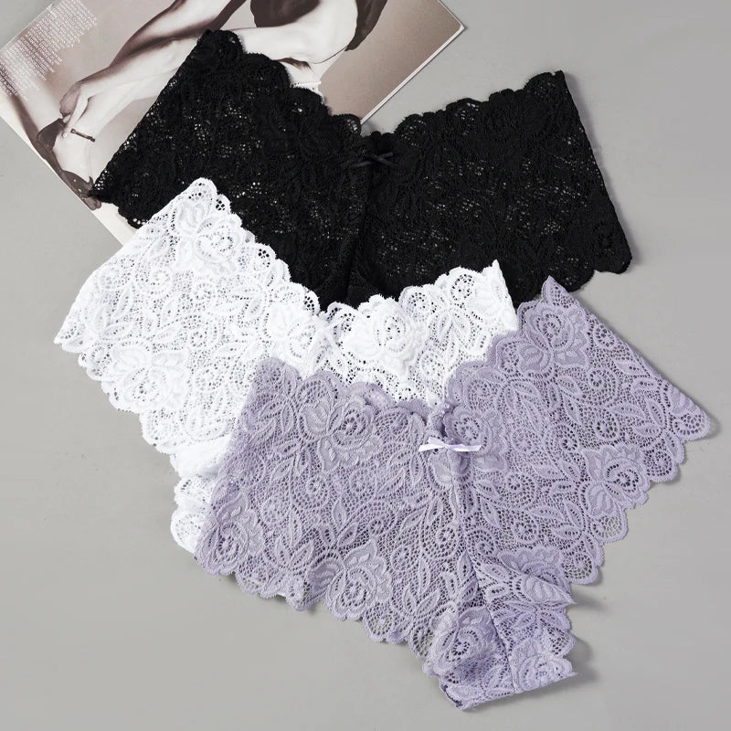 3pcs Sexy Lace Transparent Panties Women Briefs Low Waist Soft Lingerie Comfortable Female Underwear Girls Intimates Panties