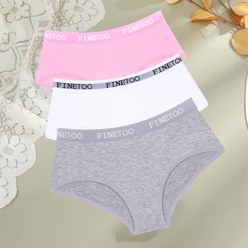 FINETOO 3Pcs Cotton Letter Belt Underwear Women's Panties Sexy Breathable Low Waist Briefs Female Stretch Comfortable Lingerie