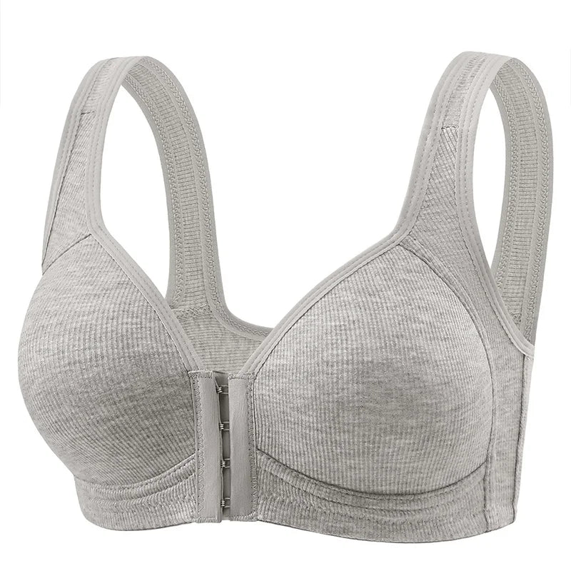 Women's Bra Pure Cotton Front Button Bra Anti Sagging No Steel Ring Comfortable Fabric Middle-aged Elderly Mothers' Underwear