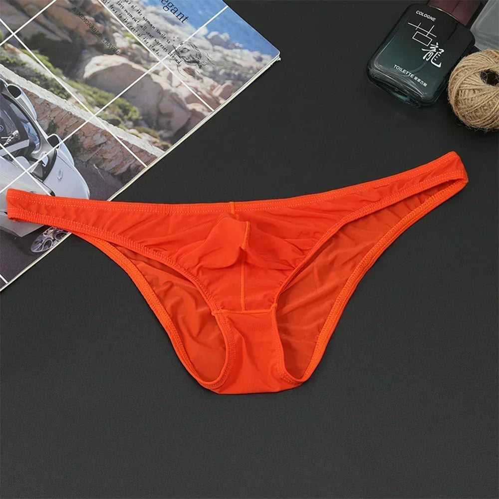 Men's Sexy Breifs Confortable Ice Silk Briefs Ultra-thin Transparent Breathable Underwear Low Waist Underpants Fashion Briefs