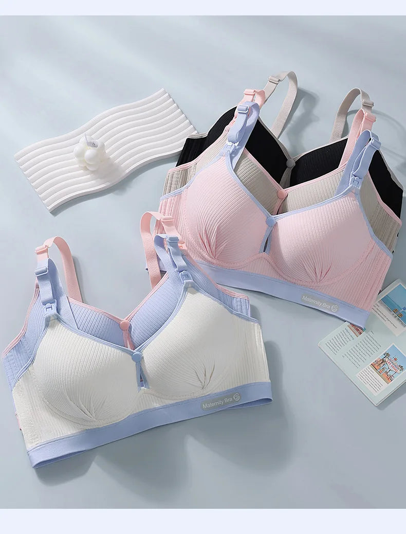 New Pure Cotton Double Button Breastfeeding Bra With Thin Gathered Anti Sagging No Steel Ring Soft Comfortable Women's Underwear