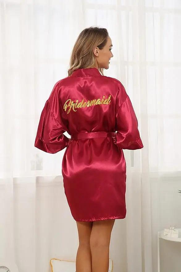 6 Pieces Bridal Shower Bathrobe Set for Bride and Bridesmaid Silky Robe Set Getting Ready Dressing Gown