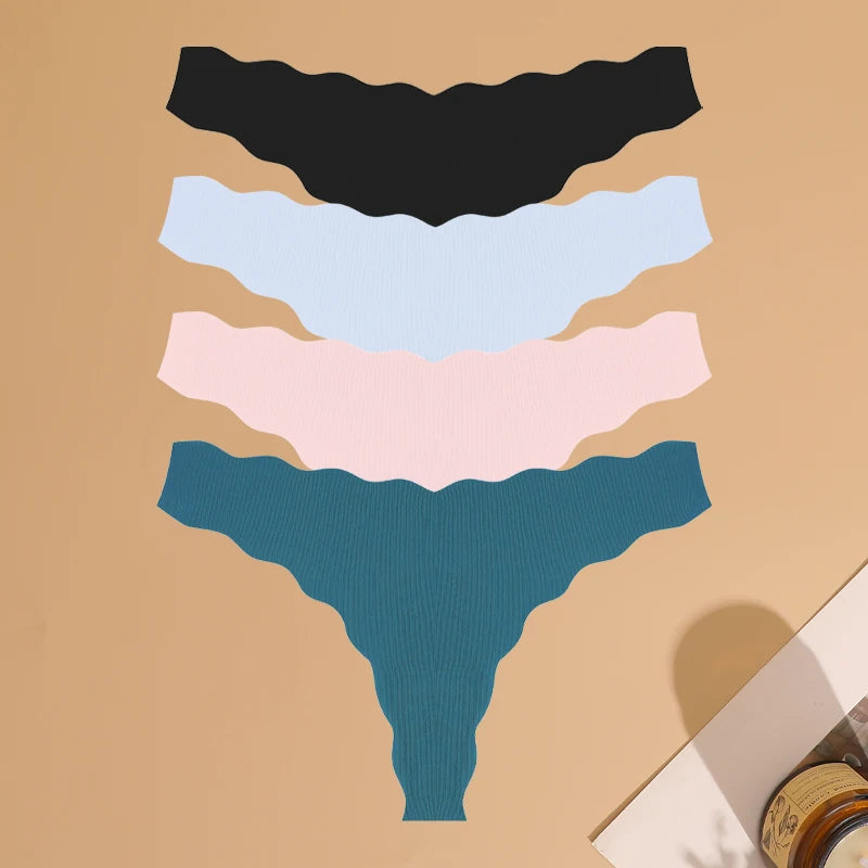 4pcs Seamless Knitting Underwear Women Ultra-Soft Panties Sexy Breathable Solid Thongs Female Low Waist Stretchy G-String T-Back