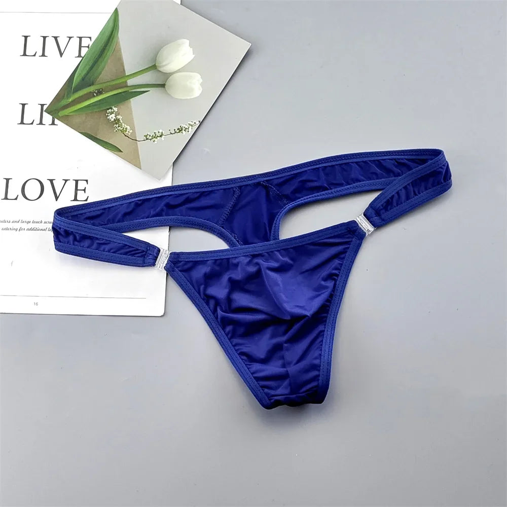 Translucent Buckle Men Thong Nylon and Spandex Sexy U Convex Briefs G-string/Jocks/Tanga/T-back Gay Underwear
