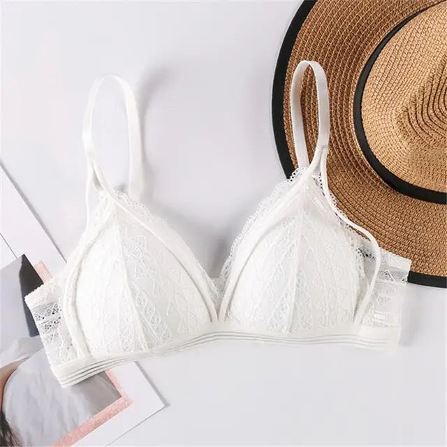 Sexy Lace women underwear Breathable Cotton Breast Pad Bra Without Steel Ring Hollowed Out Brassiere Anti Glare Sports Bralette