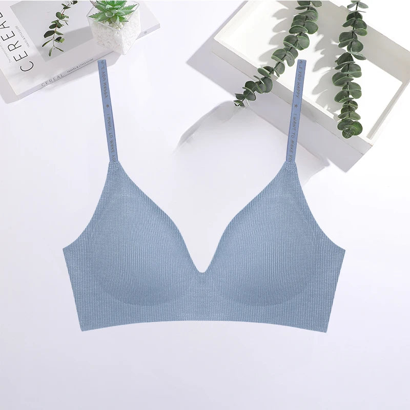 FINETOO Women Sexy Seamless Bras Deep V Neck Bralette Sexy Lingerie Letter Strap Tops Push Up Underwear Wireless Brassiere Lady