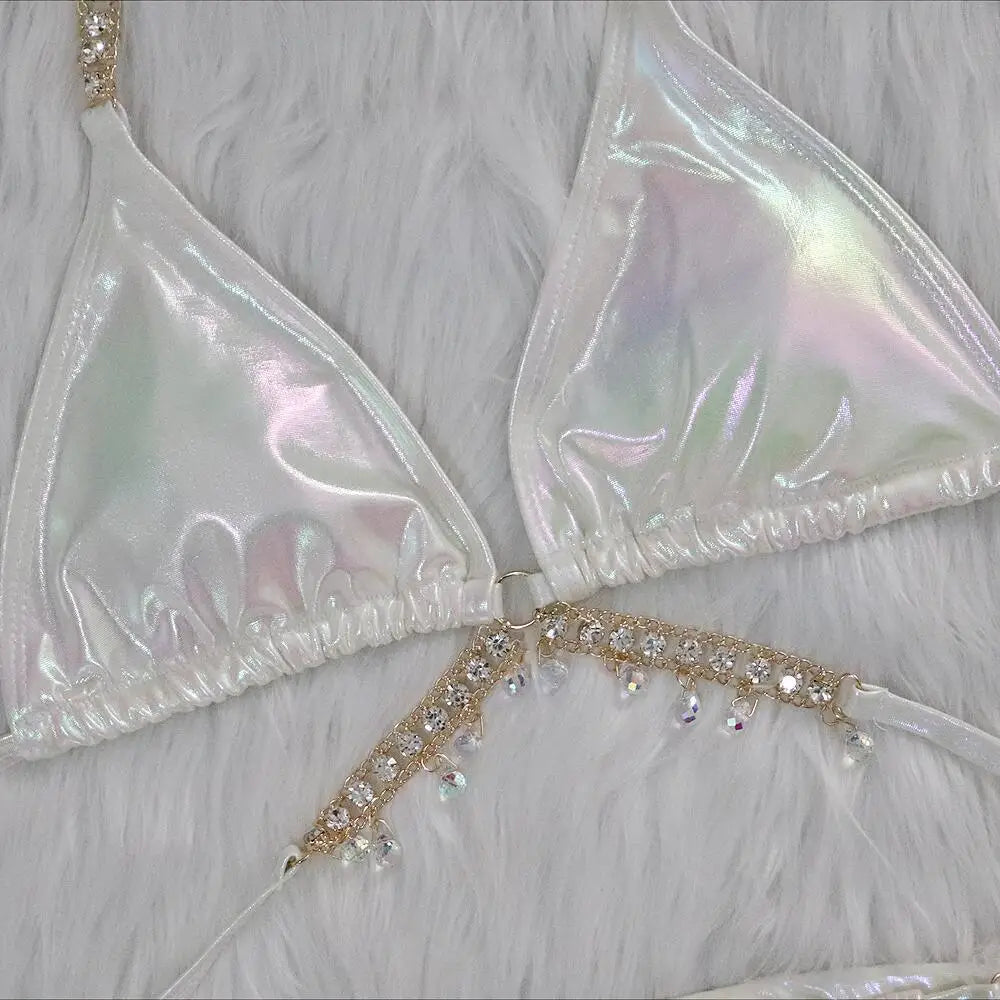 Sexy Halter Shiny Diamond Bikini Women Swimwear Female Swimsuit Laser Metallic Bikini Set Brazilian Bathing Suit Swim Beach Wear