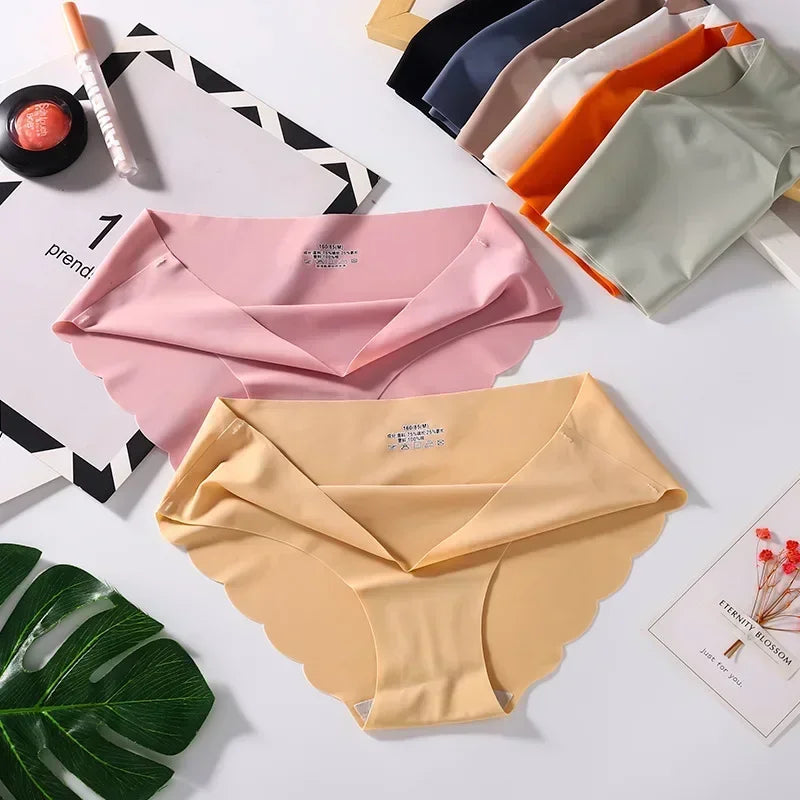 Seamless Silk Briefs Sexy Panties For Women Mid Waist Comfortable Girl Silk Panty Female Underpants Woman Lingerie 5 PCS/Set