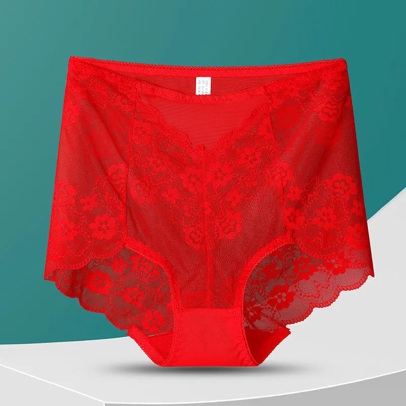 Women High Waist Plus Size Panties Sexy Lace Mesh Floral Transparent Briefs Fashion Underpants Lingerie Seamless Underwear
