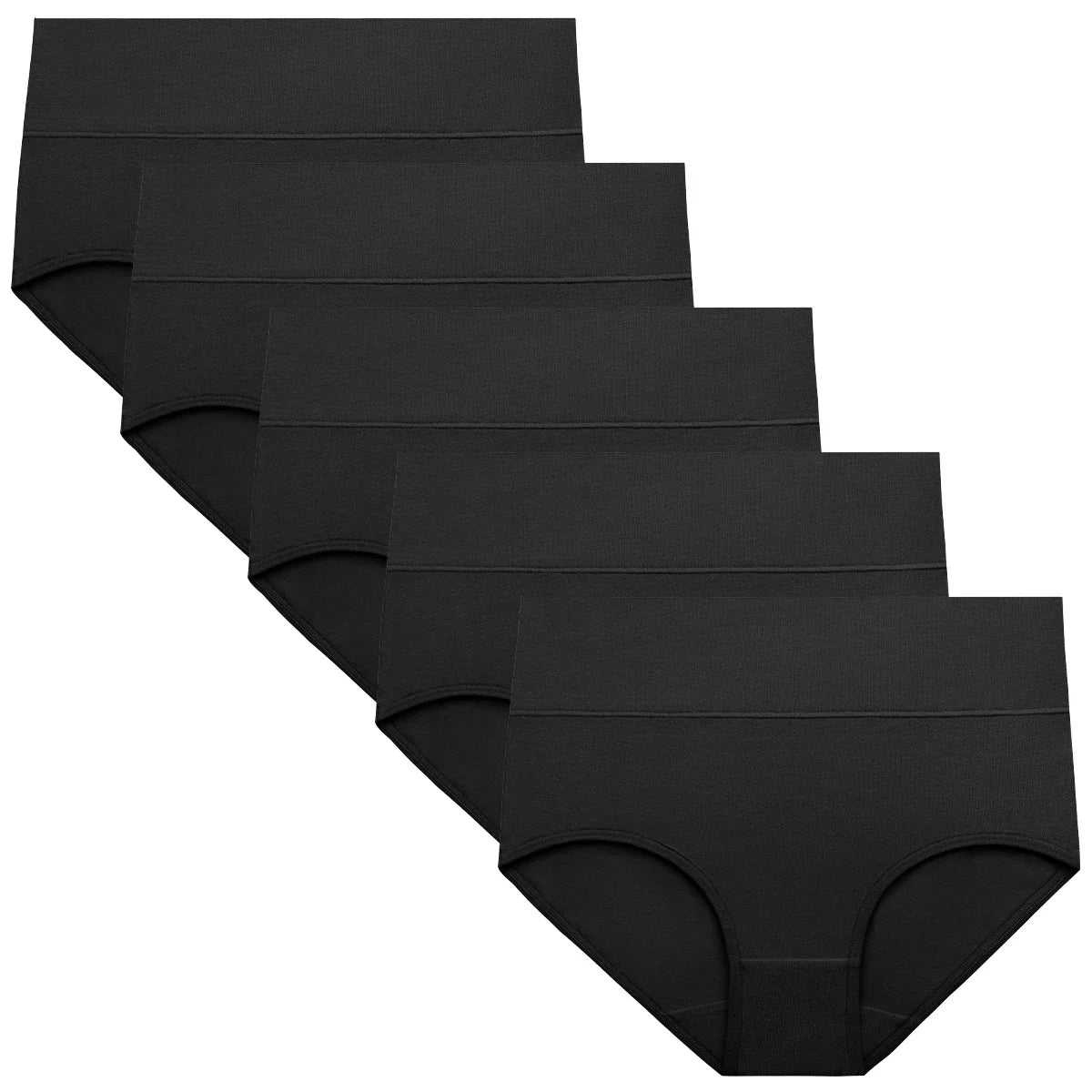 POKARLA Women Soft Cotton Underwear Comfortable No Muffin Top Briefs Female High Rise Belly Control Panties Sets Black Plus Size