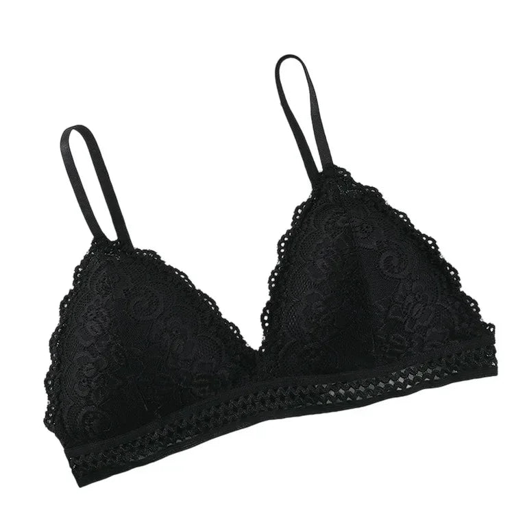 Lace Triangle Cup Padded Bra Women Embroidery Hollow Underwear Sexy Floral Deep V Brassiere Seamless Push Up Bralette Lingerie
