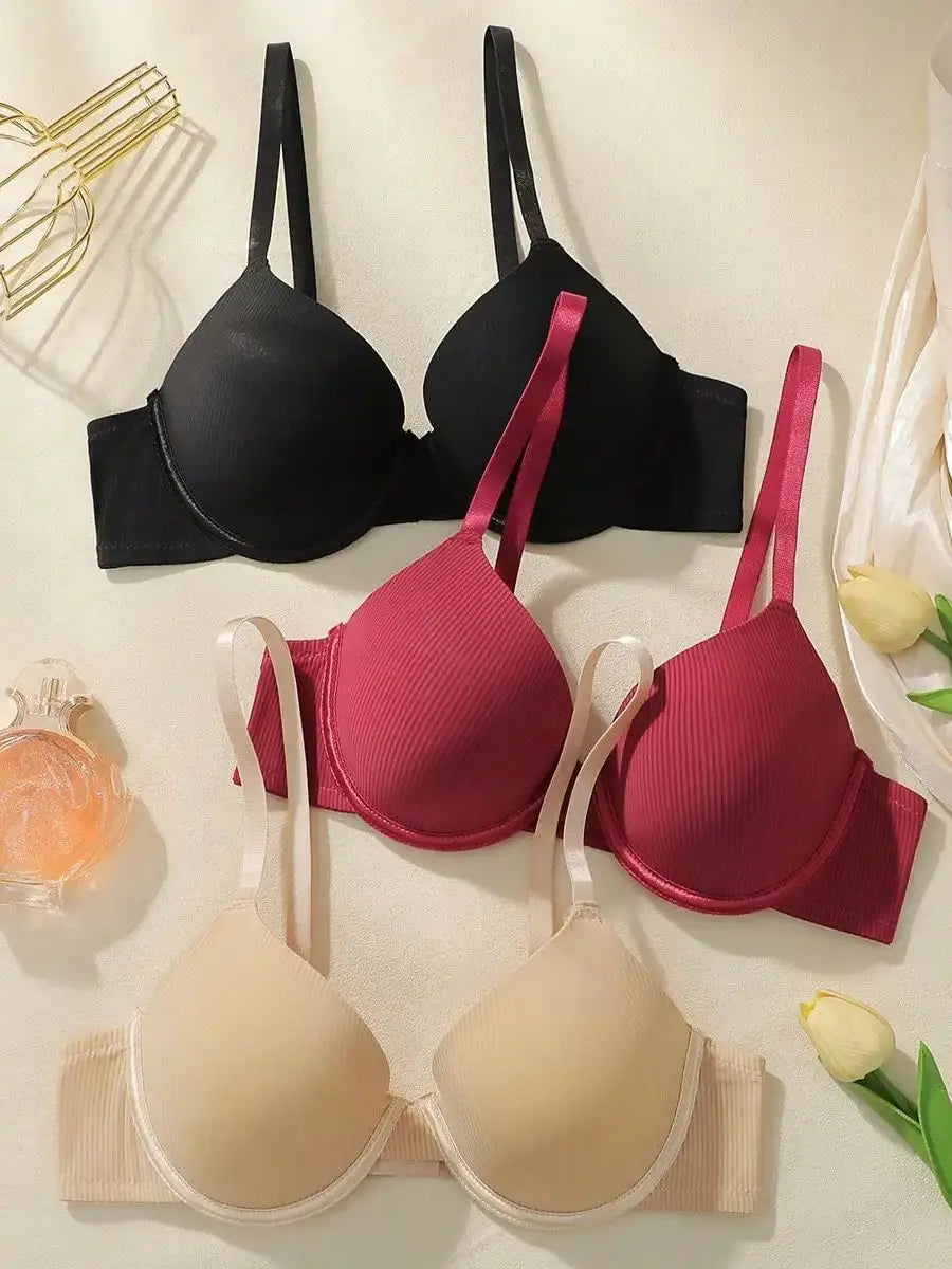 3-Pack Women's Solid Color Underwire Bras Full Coverage T-Shirt Bra with Comfortable Padded Everyday Wear Soft Lingerie 70B-85B