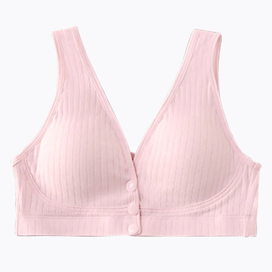Cotton Nursing Bra for Pregnant Women Padded Ribbed Wire-Free Breathable Bralette Front Opening Breastfeeding Maternity Clothing