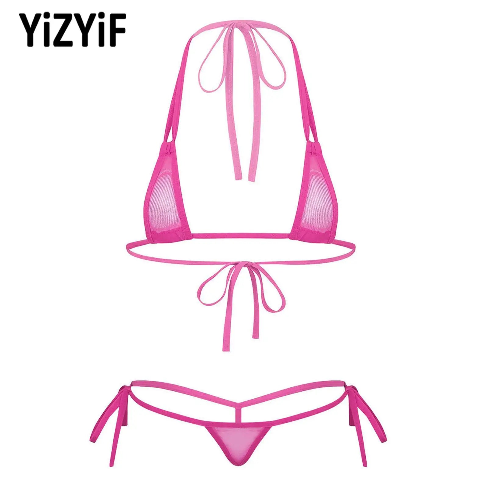 Womens Sexy See-through Mesh Strappy Micro Bikini Set Triangle Swimwear Swimsuit Bathing Suit for Beach Sunbath Swimming Pool