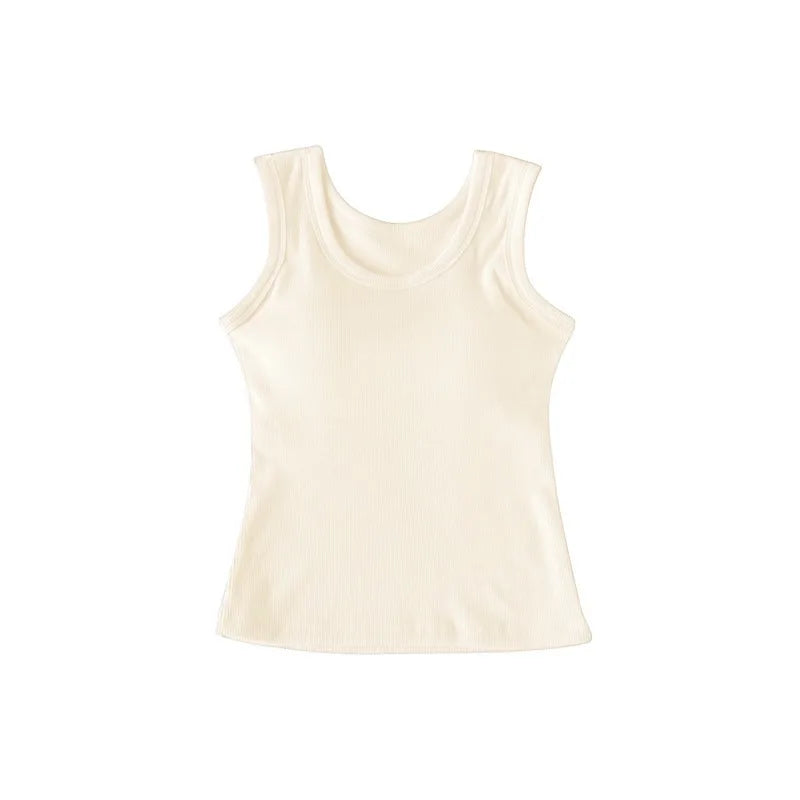 Women Solid Basic T-shirts Summer Vest Bra Tops With Pad Streetwear Y2K Elastic Rib-Knit Sleeveless Casual Tank Tops Female
