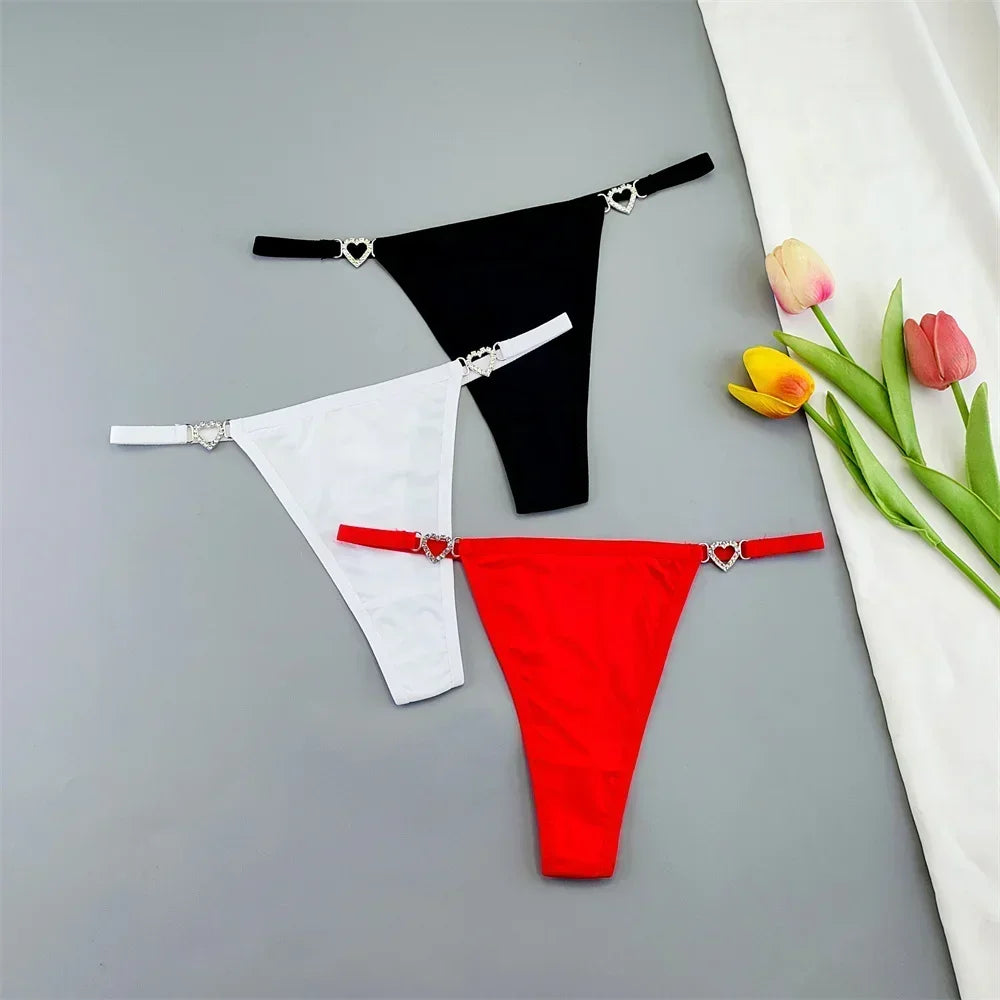 3 Pcs Thin Strap Nylon Thong Women Low Waist Sexy Rhinestone Buckle Underwear Ladies Seamless Ice Silk G-string Panty Plus Size
